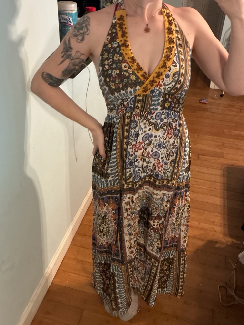 Ultra Pink Boho Halter Maxi Dress